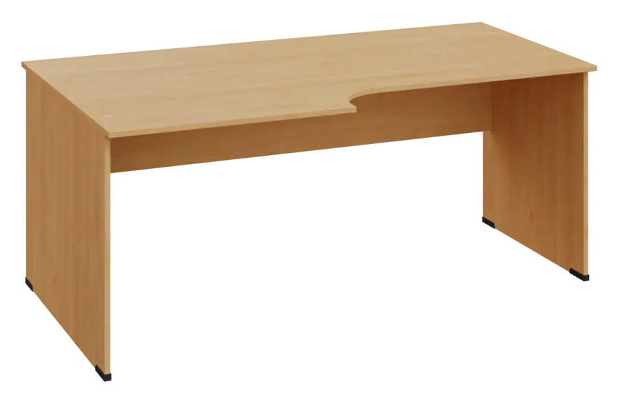 ERL 18 - 188 stůl kancelářský, rohový, levý, dřevěná podnož, deska 18 mm, široký 1800 mm, javor horský